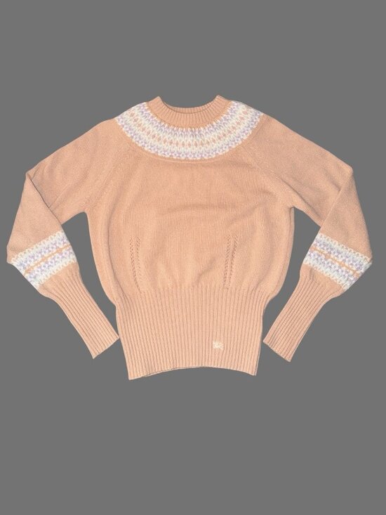 Burberry Sweaters - Burberry Fair Isle Lambswool Pastel Peach knit Pullover Sweater Corset Waist 44
